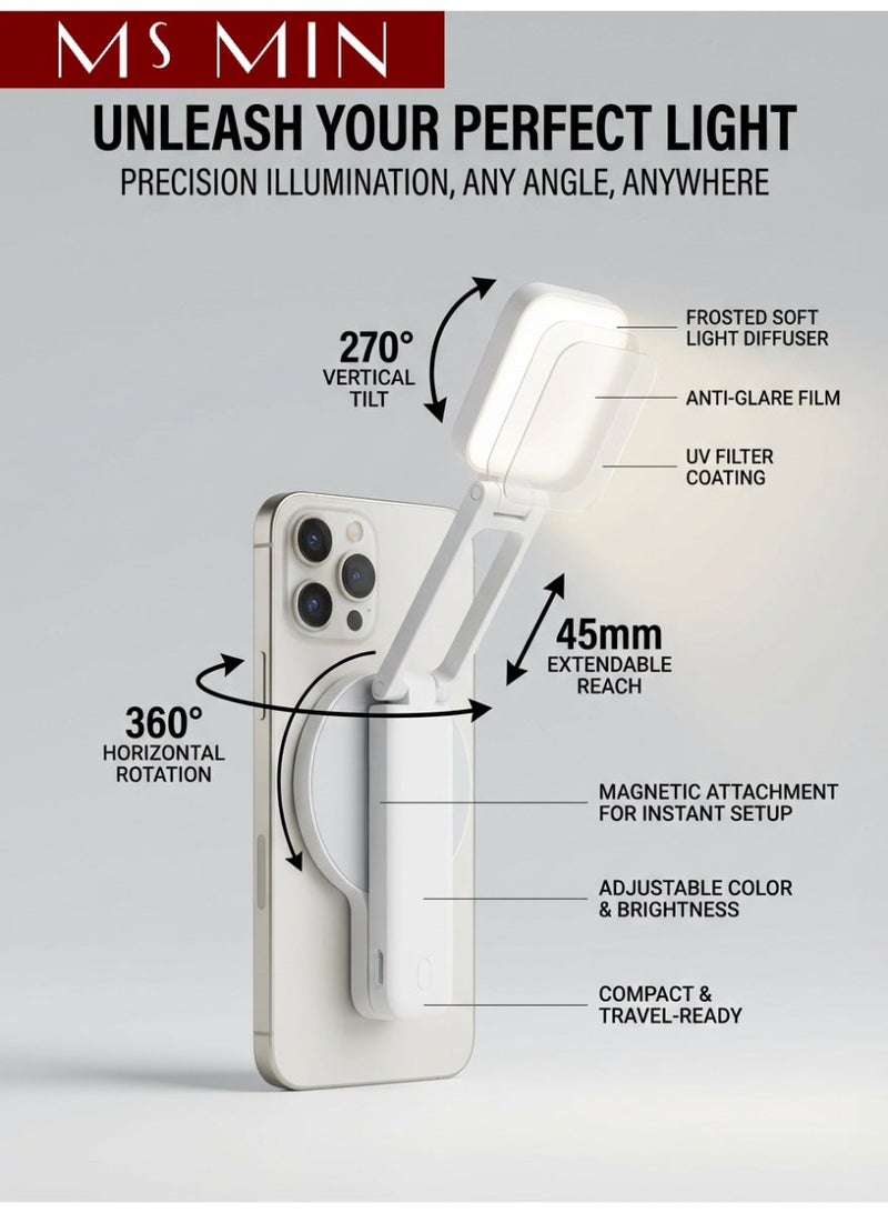 MS MIN MagSafe Magnetic Phone Fill Light with Mirror | Adjustable Brightness & Color Temperature | CRI 95 High Color Accuracy | Multi-Angle Foldable Design | Long Battery Life - Image 2